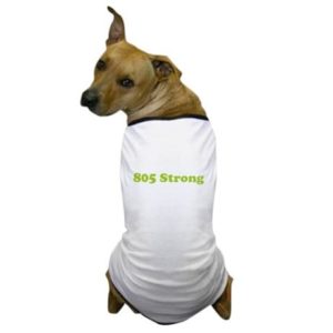 photo of dog wearing tshirt with #805strong